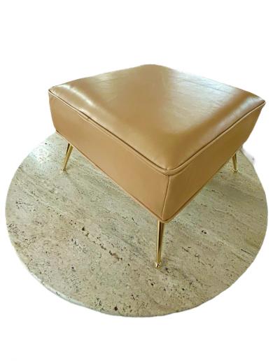 Pair of Stools in Camel Italian Leather With Solid Brass Legs With Ball Feet