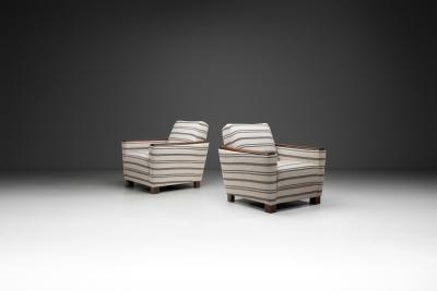 Pair of Striped Armchairs with Wooden Frame Europe 20th Century