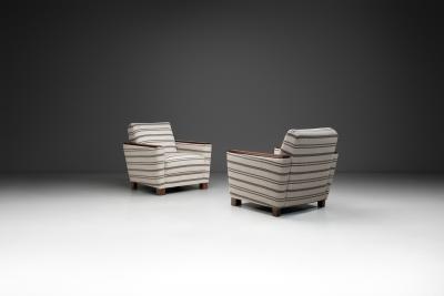 Pair of Striped Armchairs with Wooden Frame Europe 20th Century