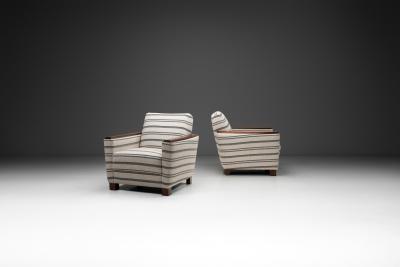 Pair of Striped Armchairs with Wooden Frame Europe 20th Century