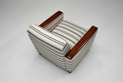 Pair of Striped Armchairs with Wooden Frame Europe 20th Century