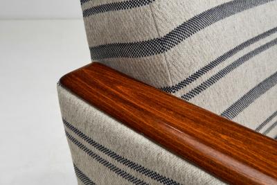 Pair of Striped Armchairs with Wooden Frame Europe 20th Century