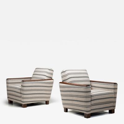 Pair of Striped Armchairs with Wooden Frame Europe 20th Century