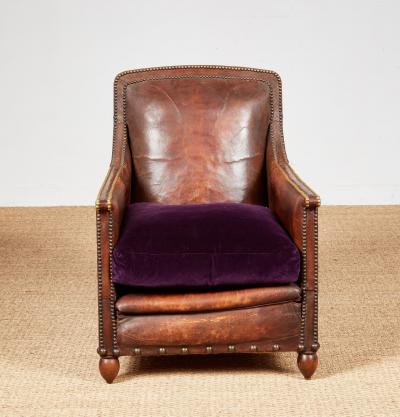 Pair of Studded Leather Club Chairs