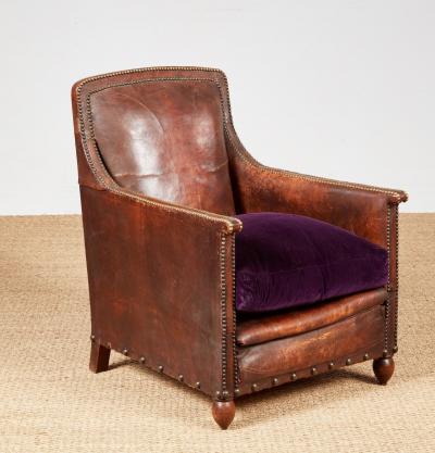 Pair of Studded Leather Club Chairs