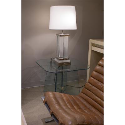 Pair of Stunning Lucite Column Table Lamps on Nickel Bases 1970s