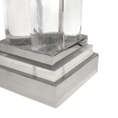 Pair of Stunning Lucite Column Table Lamps on Nickel Bases 1970s