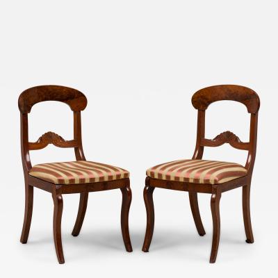 Pair of Style Beige Pink Striped Upholstered Wooden Dining Side Chairs