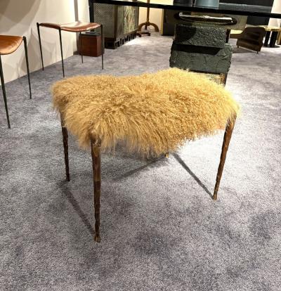 Pair of Suave Benches in Mongolian Fur and Hammered Bronze