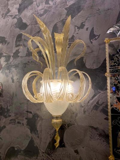 Pair of Sumptuous Gold Murano Glass Leave Wall Sconces