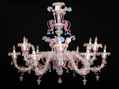Pair of Sumptuous Pink and Heavenly Murano Glass Chandeliers 1990s