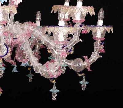 Pair of Sumptuous Pink and Heavenly Murano Glass Chandeliers 1990s