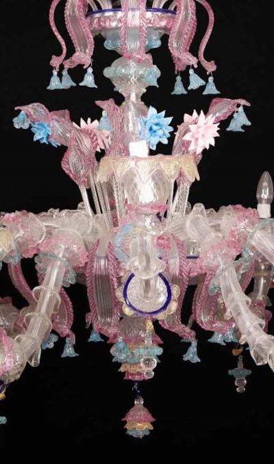 Pair of Sumptuous Pink and Heavenly Murano Glass Chandeliers 1990s