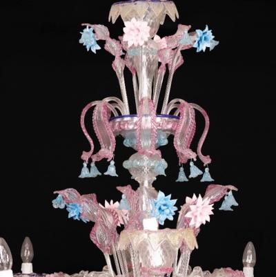 Pair of Sumptuous Pink and Heavenly Murano Glass Chandeliers 1990s