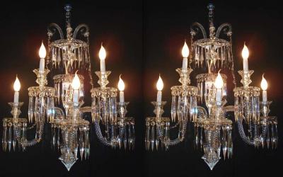 Pair of Superb French Baccarat Crystal Five Light Sconces