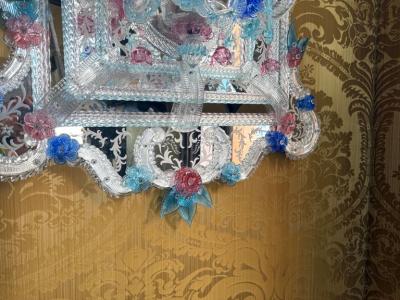 Pair of Superb Murano Glass Mirrors with Wall Lights By Veneziani Arte