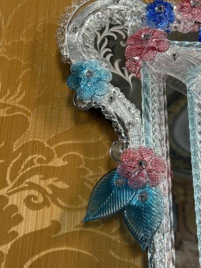 Pair of Superb Murano Glass Mirrors with Wall Lights By Veneziani Arte