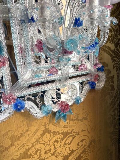 Pair of Superb Murano Glass Mirrors with Wall Lights By Veneziani Arte
