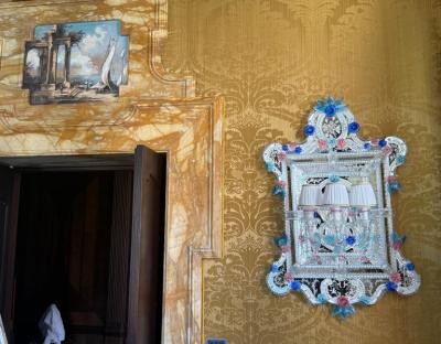 Pair of Superb Murano Glass Mirrors with Wall Lights By Veneziani Arte