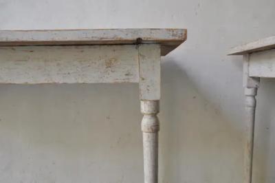 Pair of Swedish 1840s Light Gray Painted Side Tables with Distressed Finish