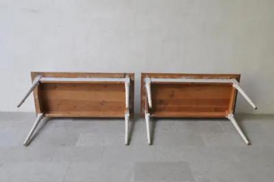 Pair of Swedish 1840s Light Gray Painted Side Tables with Distressed Finish