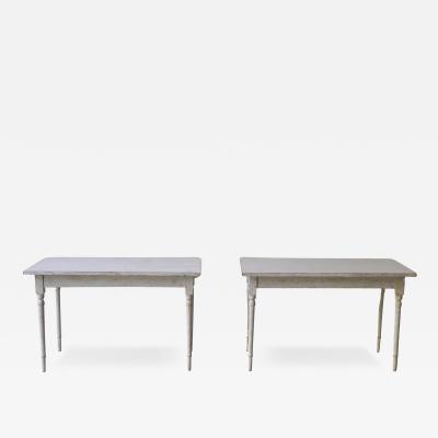 Pair of Swedish 1840s Light Gray Painted Side Tables with Distressed Finish