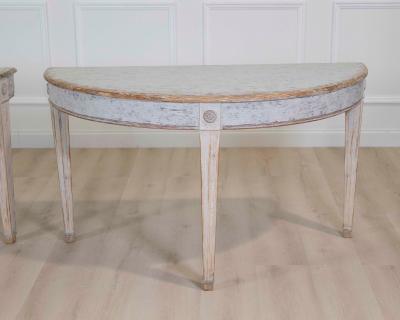 Pair of Swedish 19th Century Gustavian Style Demi Lune Tables