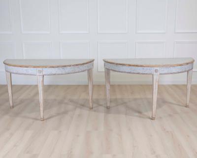 Pair of Swedish 19th Century Gustavian Style Demi Lune Tables