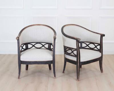 Pair of Swedish 20th Century Barrel Back Armchairs
