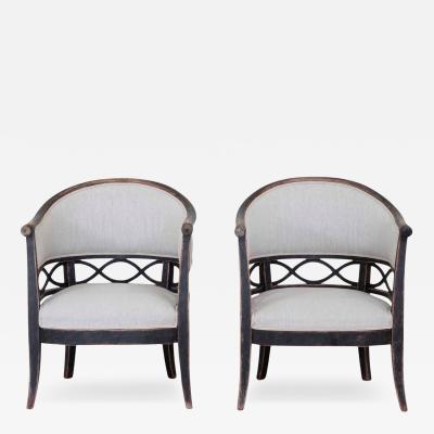 Pair of Swedish 20th Century Barrel Back Armchairs