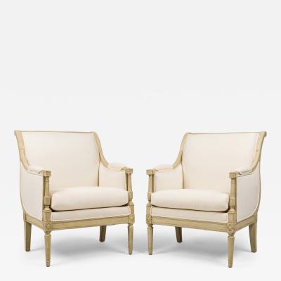 Pair of Swedish Beige Upholstered Bergere Armchairs