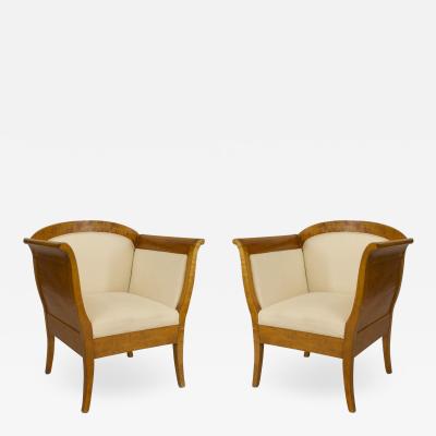 Pair of Swedish Biedermeier Birch Bergas Arm Chairs