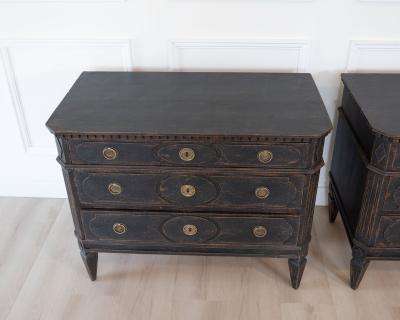 Pair of Swedish Black Painted Three Drawer Chests Circa 1900