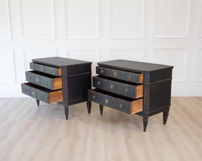 Pair of Swedish Black Painted Three Drawer Chests Circa 1900