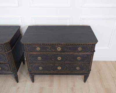 Pair of Swedish Black Painted Three Drawer Chests Circa 1900