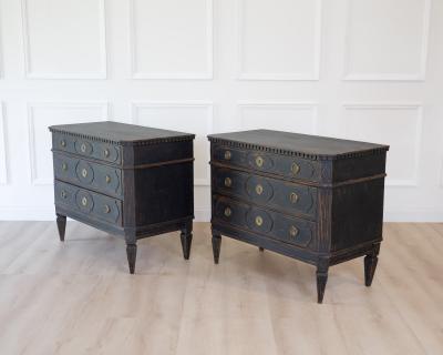 Pair of Swedish Black Painted Three Drawer Chests Circa 1900
