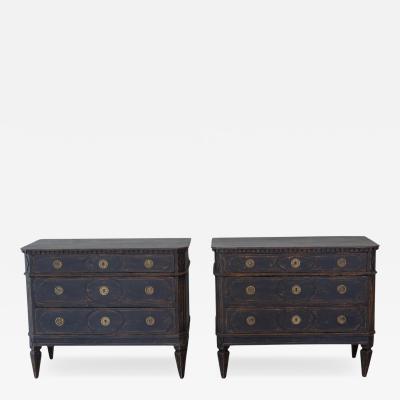Pair of Swedish Black Painted Three Drawer Chests Circa 1900