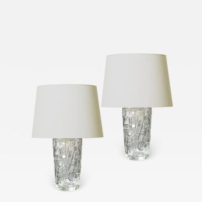 Pair of Swedish Brutalist Table Lamps in Glass