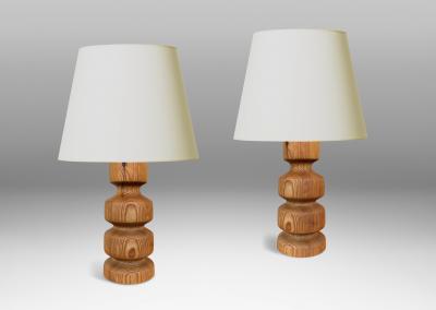 Pair of Swedish Brutalist Table Lamps in Pine