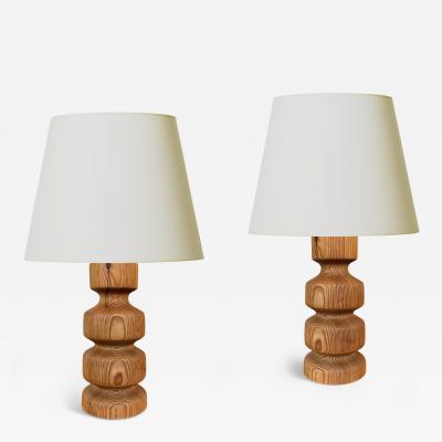 Pair of Swedish Brutalist Table Lamps in Pine