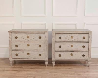 Pair of Swedish Carved Pine Chests of Drawers Early 20th Century