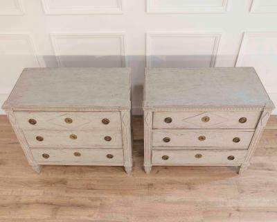 Pair of Swedish Carved Pine Chests of Drawers Early 20th Century