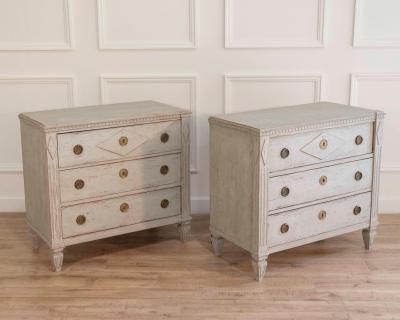 Pair of Swedish Carved Pine Chests of Drawers Early 20th Century
