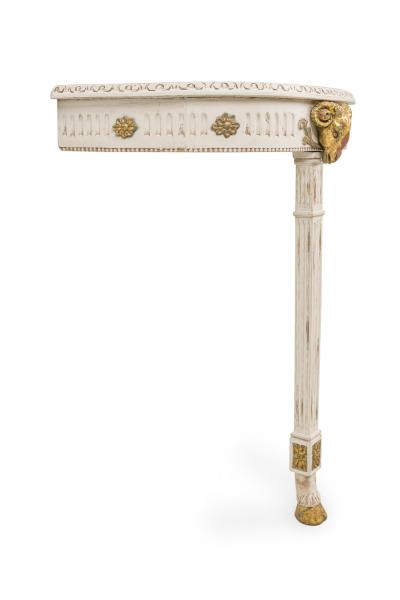 Pair of Swedish Cream Painted and Gilt Demilune Wall Mounted Console Tables