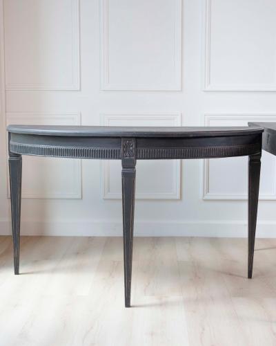Pair of Swedish Early 19th Century Demi Lune Consoles in Black Paint