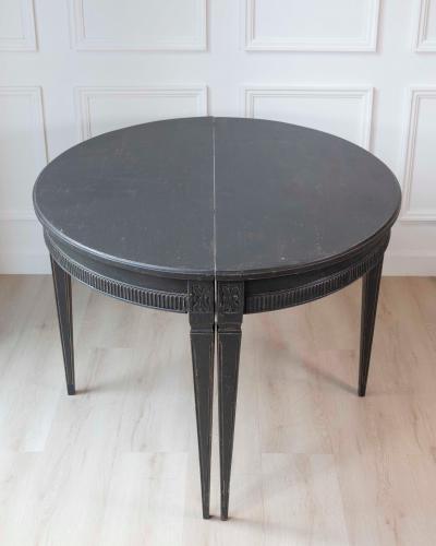 Pair of Swedish Early 19th Century Demi Lune Consoles in Black Paint
