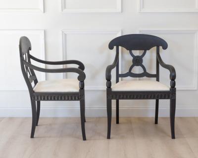 Pair of Swedish Ebonized Neoclassical Armchairs Circa 1880