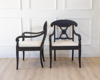 Pair of Swedish Ebonized Neoclassical Armchairs Circa 1880