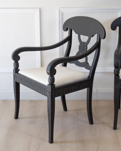 Pair of Swedish Ebonized Neoclassical Armchairs Circa 1880