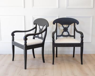 Pair of Swedish Ebonized Neoclassical Armchairs Circa 1880